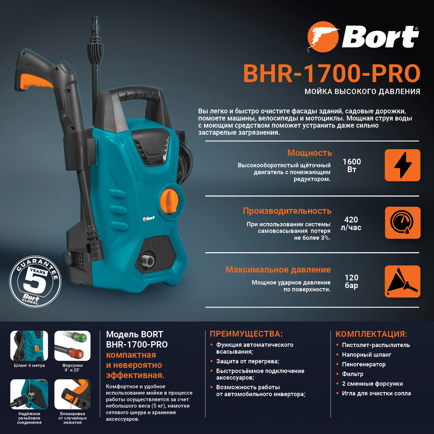 Мойка высокого давления BORT BHR-1700-Pro