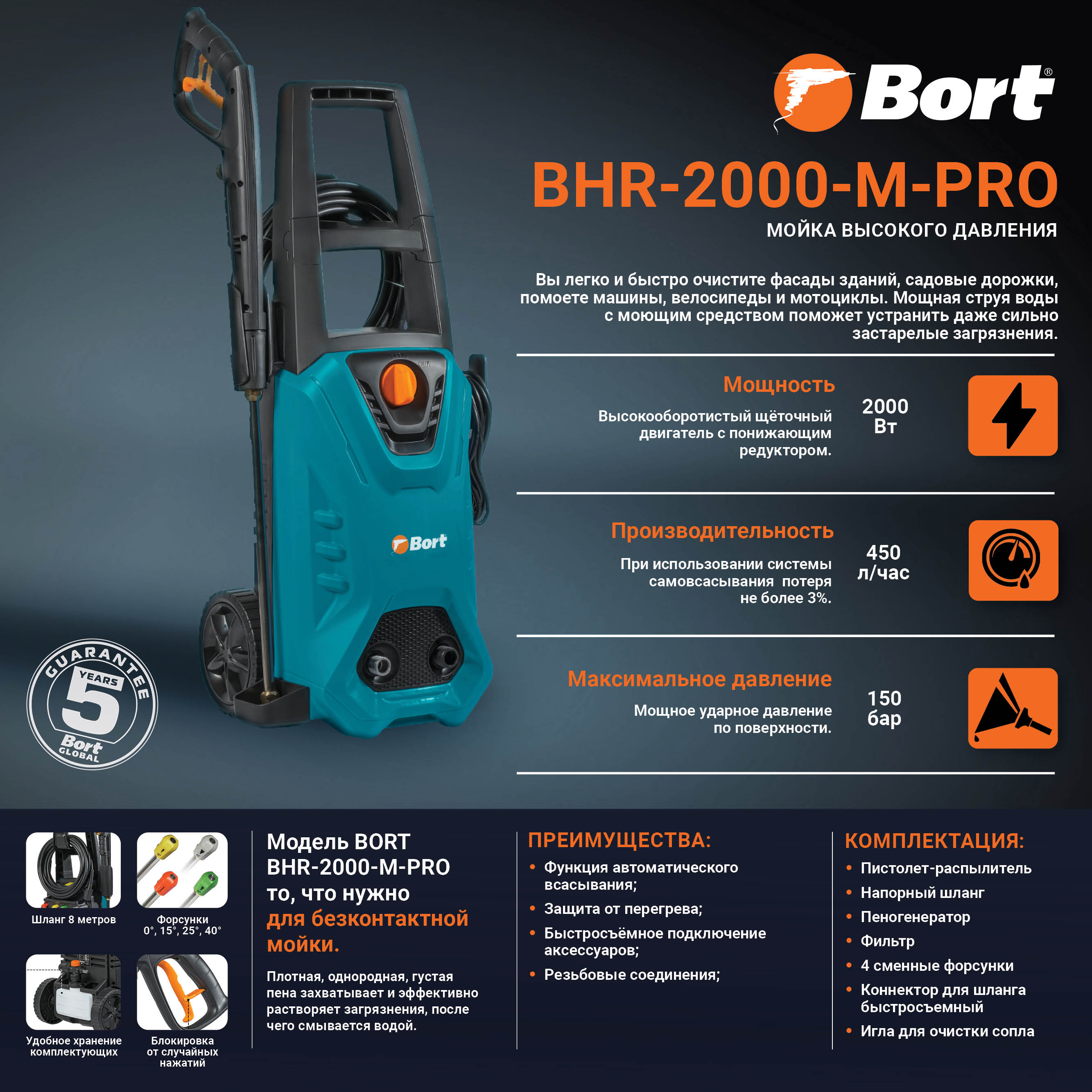 Мойка высокого давления BORT BHR-2000M-Pro